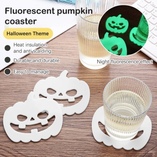 Buy Glow Coaster Spooky Durable Halloween Pumpkin Coasters Placemats For Home Party Decoration Heat-resistant Fluorescent Coaster online shopping cheap