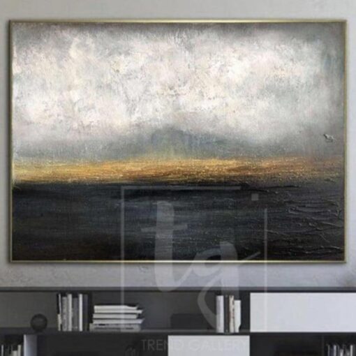 Buy Gold Horizon Painting Abstract Sunset Painting Thick Paint Unique Abstract Painting Hotel Art | DARK WATERSCAPE online shopping cheap