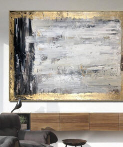 Gold Leaf Artwork Gray Painting Gold Leaf Contour Large Decor Golden Wall Art Rich Texture | ANCIENT CLARITY