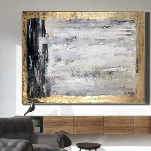 Buy Gold Leaf Artwork Gray Painting Gold Leaf Contour Large Decor Golden Wall Art Rich Texture | ANCIENT CLARITY online shopping cheap