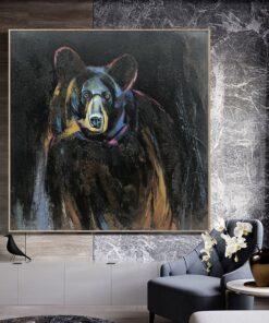Grizzly Bear Abstract Painting Large Bear Painting Animal Art Canvas Painting Dark Canvas Art Black Painting Wall Art Modern Paintings | THOUGHTFUL BEAR