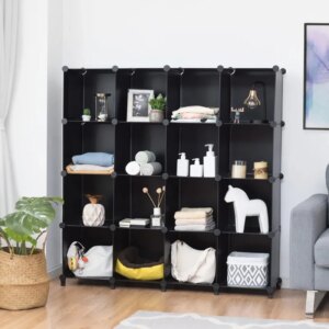 Gymax 16 Cube Storage Organizer 49.5″ x 13″ x 50.5″ Plastic Organizer Units Black
