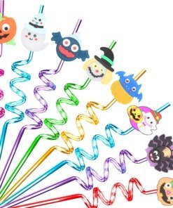 Halloween Party Decoration Straws Ghost Festival Funny Cartoon Kids Plastic Spiral Drink Straw Party Dress Up Reusable Straws