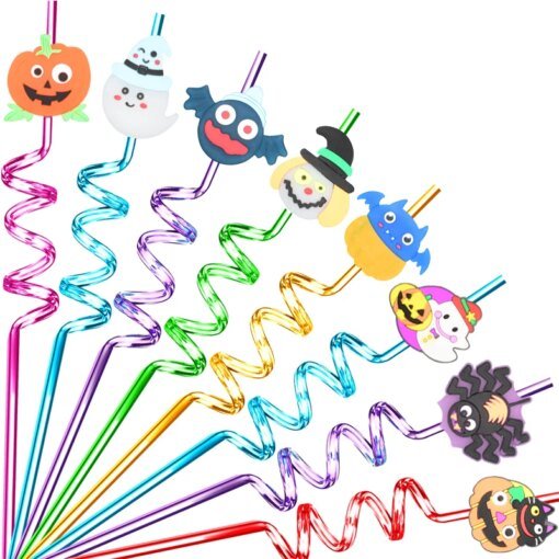 Buy Halloween Party Decoration Straws Ghost Festival Funny Cartoon Kids Plastic Spiral Drink Straw Party Dress Up Reusable Straws online shopping cheap