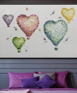 Heart Balloon Romantic Colorful Wall Art Impasto Painting Love Wall Art | FLIGHT OF LOVE