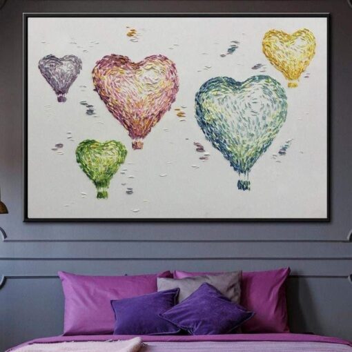 Buy Heart Balloon Romantic Colorful Wall Art Impasto Painting Love Wall Art | FLIGHT OF LOVE online shopping cheap