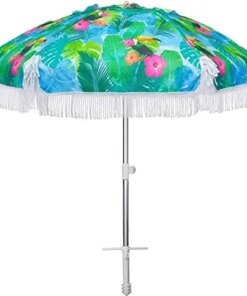 Heavy Duty HIGH Wind fringe Umbrella with sand anchor & Tilt Sun Shelter , UV 50+ Sun Protection Outdoor Sunshade Umbrella