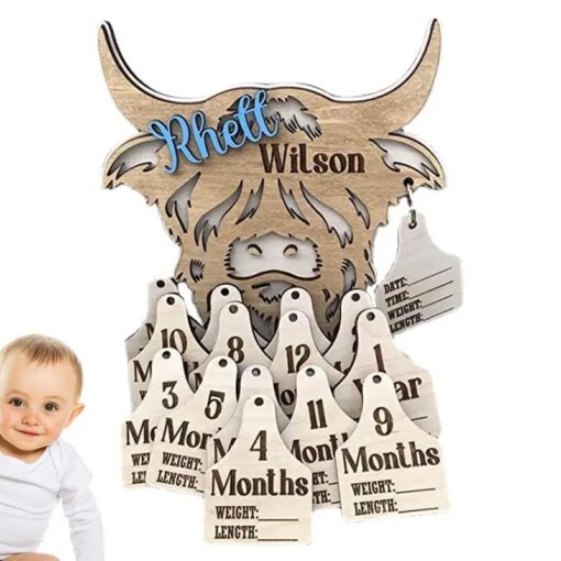 Buy Highland Cow Monthly Milestone Wooden Cow Label Monthly Infant Milestone 15 Pcs Record Tags First Year Memory Picture Photo Prop online shopping cheap