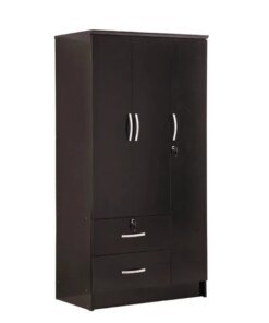 Hodedah 3 Door Bedroom Armoire with Drawers, Black