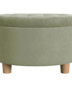 Home Decor | Large Button Tufted Velvet Round Storage Ottoman | Ottoman with Storage for Living Room & Bedroom, Light Sage Green