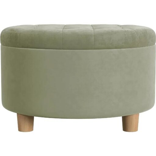 Buy Home Decor | Large Button Tufted Velvet Round Storage Ottoman | Ottoman with Storage for Living Room & Bedroom