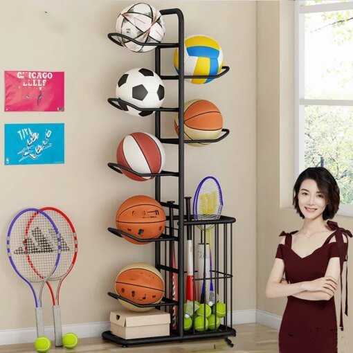 Buy Home Indoor Children's Basketball Football Volleyball Badminton Racket Storage Rack Ball Rack Simple Storage Rack बॉल रेक 골대 online shopping cheap
