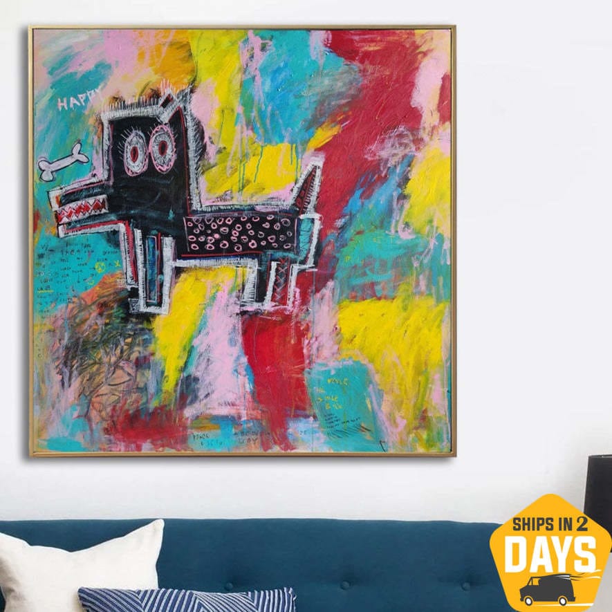 Buy Huge Colorful Paintings On Canvas Dog Painting Animal Wall Art Dog Artwork Modern Paintings Acrylic Wall Art Office Decor | SMOKY DOG 42.12"x42.12" online shopping cheap