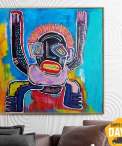 Huge Colorful Paintings On Canvas Figurative Art Modern Tribal African Art Acrylic Neo Expressionist Paintings Wall Decor | OUTLANDER 46.06"x46.06"