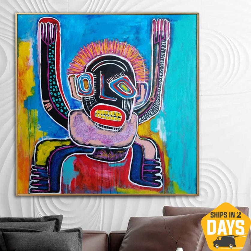 Buy Huge Colorful Paintings On Canvas Figurative Art Modern Tribal African Art Acrylic Neo Expressionist Paintings Wall Decor | OUTLANDER 46.06"x46.06" online shopping cheap
