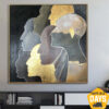 Buy Humans Oil Painting Gold Leaf Painting Abstract Faces Painting Original Modern Painting Humans Unique Wall Paintings On Canvas | UNITY 27.55"x27.55" online shopping cheap