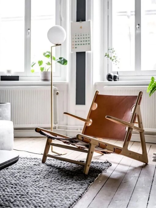 Buy Hunting Chair Designer Creative Nordic Vintage Solid Wood Cowhide Light Luxury Lying Chair Home Stay Hotel Balcony Leisure Chair online shopping cheap
