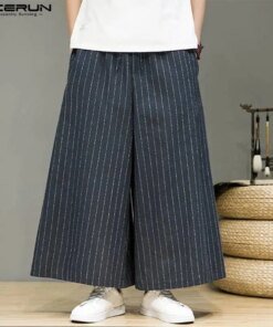 INCERUN Men Striped Pants Drawstring Joggers Loose Streetwear Wide Leg Trousers Men 2023 Pockets Vintage Casual Male Pants S-5XL