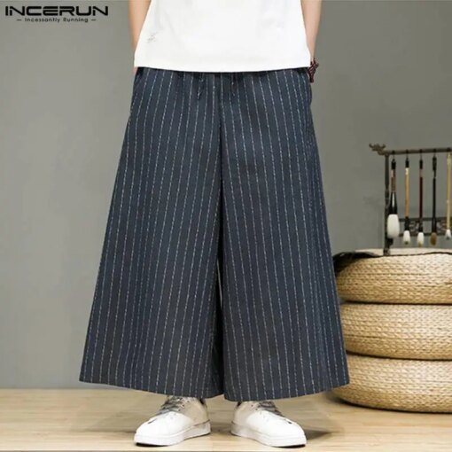Buy INCERUN Men Striped Pants Drawstring Joggers Loose Streetwear Wide Leg Trousers Men 2023 Pockets Vintage Casual Male Pants S-5XL online shopping cheap