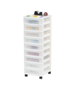 IRIS USA, 9-Drawer Plastic Storage Cart with Organizer Top & Wheels, Adult, White/Pearl