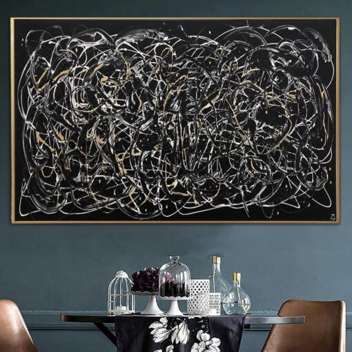 Buy Jackson Pollock Style Aesthetic Painting on Canvas Wall Art Black and White Creative Artwork Customized Painting for Room Decor | ABSTRACT MAZE online shopping cheap