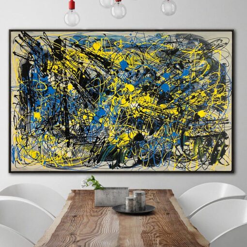 Buy Jackson Pollock Style Paintings On Canvas Abstract Expressionist Painting In Blue And Yellow Colors Modern Handmade Painting | CHAOTIC DREAMS online shopping cheap