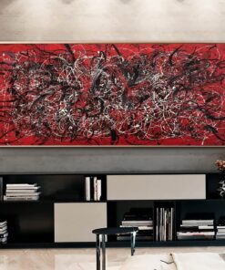 Jackson Pollock Style Paintings On Red Abstract Canvas Art Modern Fine Art Handmade Wall Art | SCARLET DREAMS