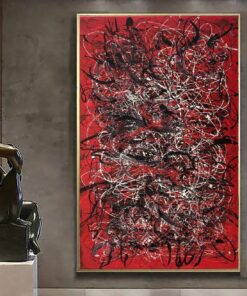 Jackson Pollock Style Paintings On Red Canvas Art Original Abstract Fine Art Oil Painting Modern Wall Art | SCARLET DREAMS