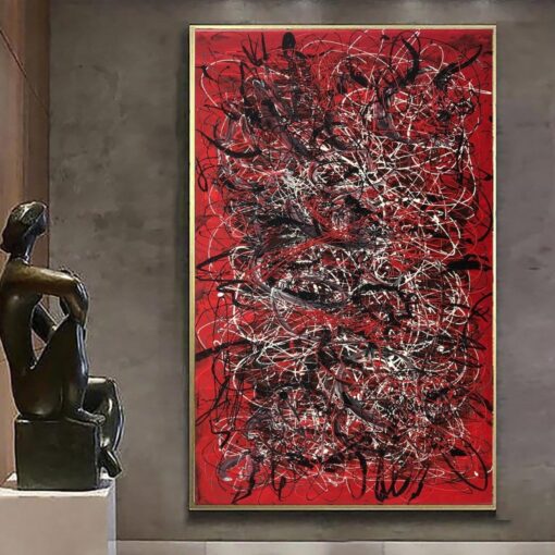 Buy Jackson Pollock Style Paintings On Red Canvas Art Original Abstract Fine Art Oil Painting Modern Wall Art | SCARLET DREAMS online shopping cheap