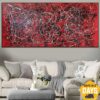 Buy Jackson Pollock Style Paintings On Red Urban Art Modern Handmade Wall Decor for Home | SCARLET DREAMS 40"x80" online shopping cheap