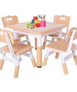 Kids Table and 4 Chairs Set, Height Adjustable Toddler Table and Chair Set for Ages 3-8, Easy to Wipe Arts & Crafts Table