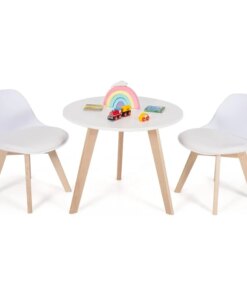 Kids Table and Chair Set, 3 Pcs Wood Activity Play Table w/Padded Seat & Wood Legs for Arts, Crafts, Reading, Preschool