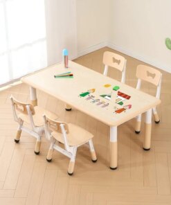 Kids Table and Chair Set Height Adjustable Toddler Table and 4 Chairs Set Kid Activity Art Table Plastic Children Study Table