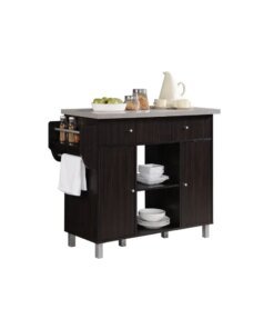 Kitchen Island with Spice Rack Plus Towel Holder, Chocolate，15.50 X 46.70 X 35.00 Inches