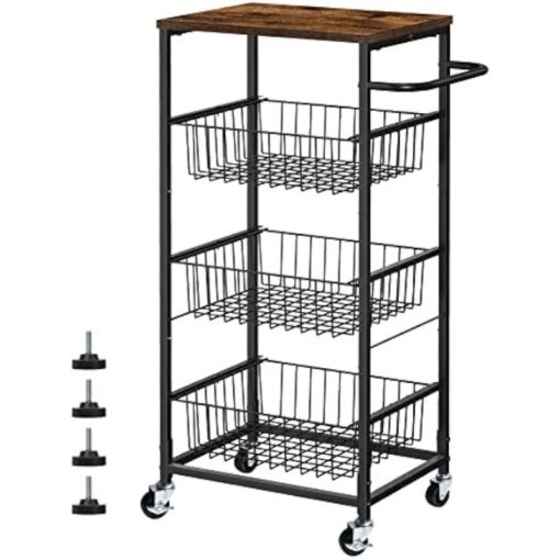 Buy Kitchen Storage Cart on Wheels 4 Tier Utility Rolling Cart with Baskets Farmhouse Serving Cart with Handle Mesh Basket Pantry online shopping cheap