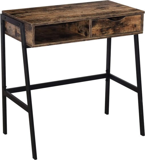 Buy Laptop Writing Desk Table with Drawer and Open Shelf - Metal Frame and Vintage Numeg Brown Finish End table for bedroom Small co online shopping cheap