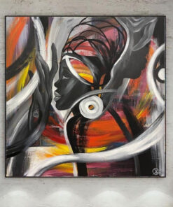 Large Abstract African Woman Face Painting in Black And Red Colors Abstract Figurative Fine Art Original Handmade Artwork | FEMALE ESSENCE