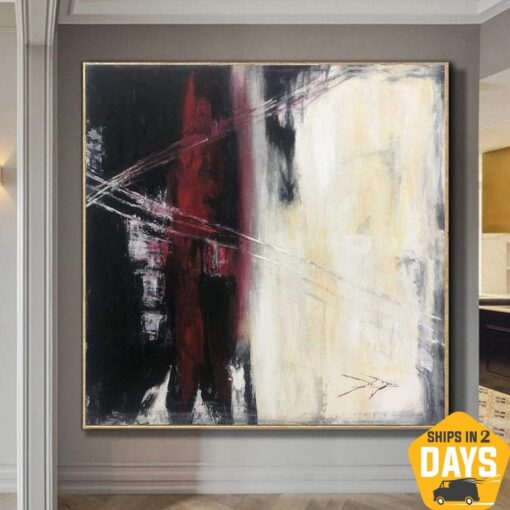Buy Large Abstract Art White Paintings On Canvas Black Wall Art Texture Painting Original Artwork Modern Wall Decor | WANDERING DREAMS 32"x32" online shopping cheap