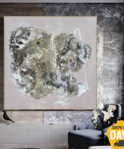 Large Abstract Beige Paintings On Canvas Textured Beige Wall Art Unique Handmade Painting Wall Decor | MAP OF ISLAND 46"x46"