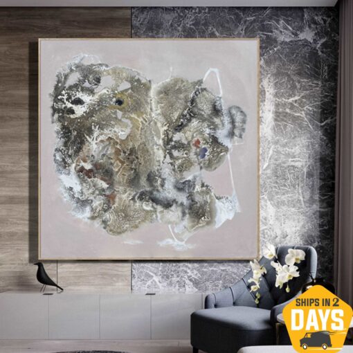 Buy Large Abstract Beige Paintings On Canvas Textured Beige Wall Art Unique Handmade Painting Wall Decor | MAP OF ISLAND 46"x46" online shopping cheap