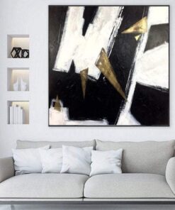 Large Abstract Black And White Paintings On Canvas Gold Leaf Geometric Triangles Wall Art Abstract Fine Art | RABIES