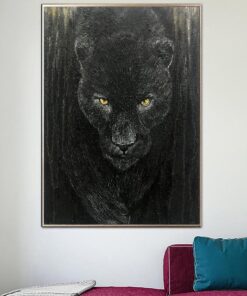 Large Abstract Black Panther Paintings on Canvas Original Animal Art Wild Animal Wall Art Modern Heavy Textured Painting | WILD PREDATOR