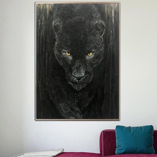 Buy Large Abstract Black Panther Paintings on Canvas Original Animal Art Wild Animal Wall Art Modern Heavy Textured Painting | WILD PREDATOR online shopping cheap
