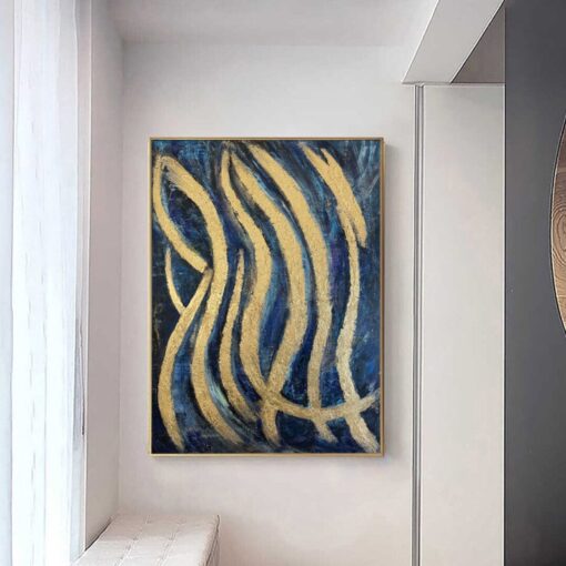 Buy Large Abstract Blue And Gold Paintings On Canvas Original Handmade Artwork Gold Leaf Art Rich Textured Painting | HOAX online shopping cheap