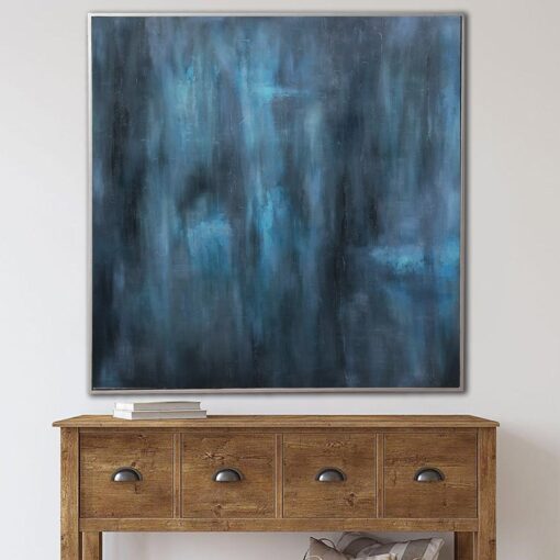 Buy Large Abstract Blue Paintings On Canvas Minimalist Deep Blue Art 60x60" Custom Painting Navy Blue Art Monochrome Painting | DEEP BLUE NIGHT online shopping cheap