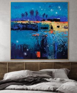 Large Abstract Blue Paintings On Canvas Original OIl Painting Textured Wall Art Creative Fine Art Framed Painting | DARK NIGHT