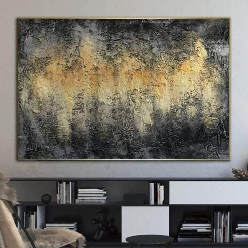 Buy Large Abstract Canvas Art Gray Painting Gold Acrylic Modern Handmade | GOLDEN MIRAGE online shopping cheap