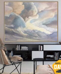 Large Abstract Clouds Painting on Canvas Neutral Wall Art Pastel Colors Painting Light Blue Artwork for Aesthetic Room Decor | SKY ABOVE US 34"x46"