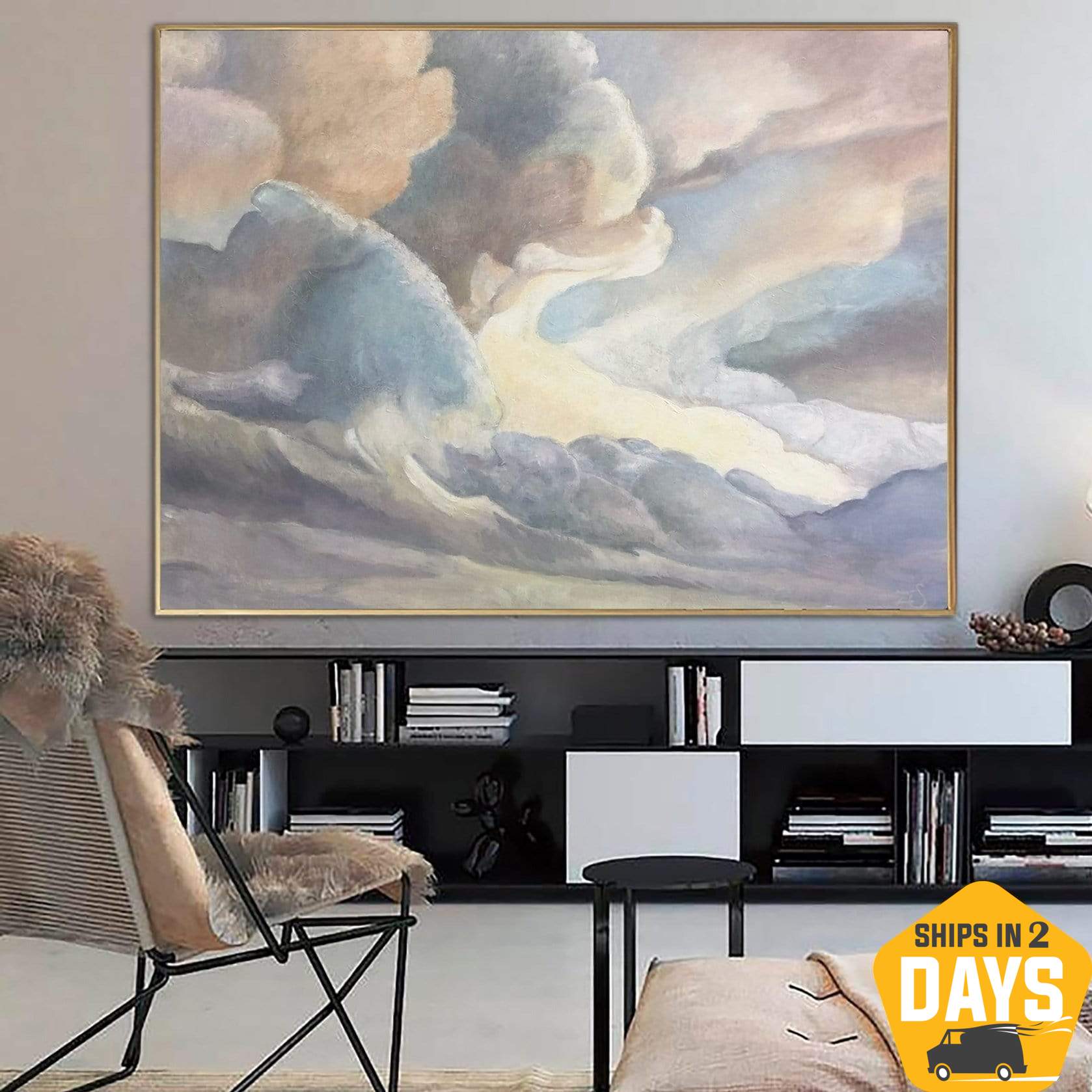 Buy Large Abstract Clouds Painting on Canvas Neutral Wall Art Pastel Colors Painting Light Blue Artwork for Aesthetic Room Decor | SKY ABOVE US 34"x46" online shopping cheap