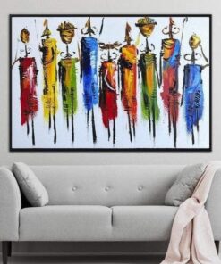 Large Abstract Colorful Africans Paintings On White Background Original Oil Artwork Wall Decor | THE GUARDS OF NATURE